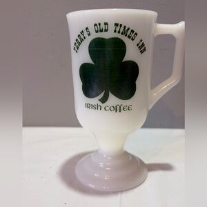 Vintage Irish Coffee pedestal footed mug made of white milk glass.